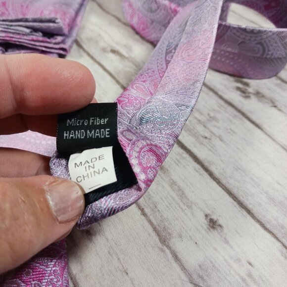 Gianfranco Tie & Pocket Square Set Pink Purple Jacquard Paisley 58x3.25" NEW - Picture 6 of 8